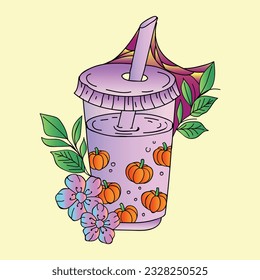 Vector of Pumpkin With Flower Decoration Colored