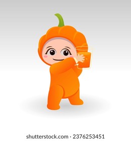 Vector Pumpkin fruit kawaii cartoon character vector funny Pumpkin fruit kawaii illustration