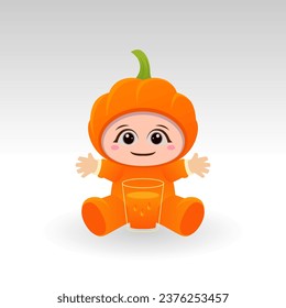 Vector Pumpkin fruit kawaii cartoon character vector funny Pumpkin fruit kawaii illustration