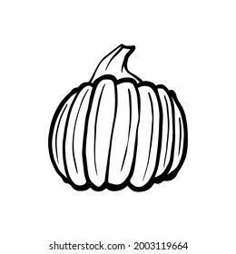 Vector pumpkin Halloween icon.  Black and white line drawing. Spooky theme symbol, perfect for party decorations, scary gifts, and wrapping paper.