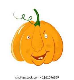 vector pumpkin head portrait with cunning smile emotions for Halloween celebration. cute cartoon gourd sly isolated on white background Jack lantern