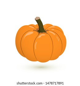 Vector pumpkin illustration on white background. Cartoon flat isolated pumpkin. Autumn orange vegetable, organic food. Design element for farm market, banners, thanksgiving day, halloween background.