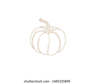 Vector pumpkin in line art style on white background. Illustration of main symbol of the Happy Halloween holiday. Contour pumpkin for your design for the holiday Halloween. 