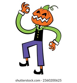 vector pumpkin man cartoon halloween illustration isolated