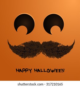 Vector pumpkin portrait with mustache for Halloween on background. EPS