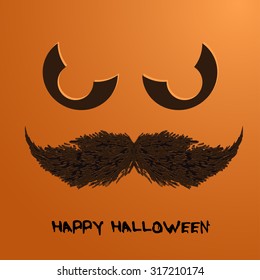 Vector pumpkin portrait with mustache for Halloween on background. EPS