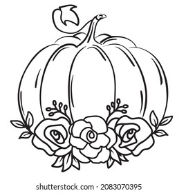 vector pumpkin with roses, boho flowers.