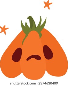 Vector pumpkin with sad face in cute cartoon style