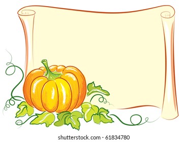 Vector pumpkin and scroll for text