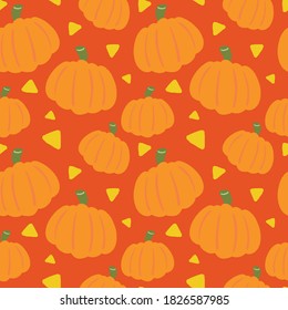 Vector pumpkin seamless pattern. Cute autumn repeating background.