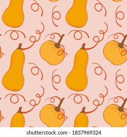 vector pumpkin seamless pattern. vecror orange, green and brown pumpkin autumn background. Thanksgiving pumpkin endless texture. autumn vegetables seamless vector pattern. Colorful pumpkin design.
