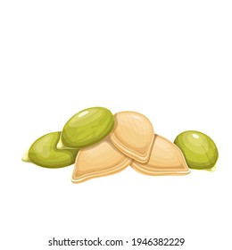 Vector pumpkin seeds. Vegetarian food or snack illustration.