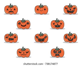 Vector pumpkin set for Halloween design with vector jack o lantern character. Halloween pumpkins set. 