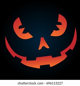 Vector pumpkin smile face. Red eyes and mouth on dark background.