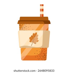 Vector pumpkin spice latte isolated on white background. Autumn coffee with whipped cream