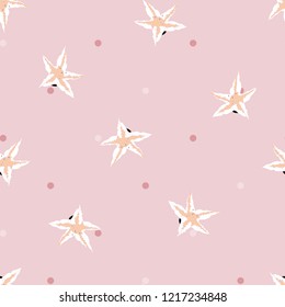 Vector Pumpkin Star Flowers with dots on pastel pink seamless pattern background. Perfect for fabric, scrapbooking and wallpaper projects.