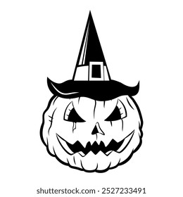 Vector Pumpkin Witch Hat Cartoon Retro Style Illustration Isolated