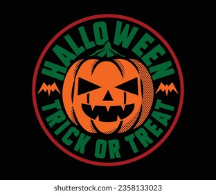 A vector pumpkin, witch, moon and lettering for your halloween design on a black background. Halloween party vector design