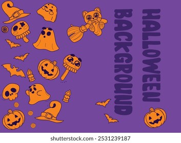 Vector pumpkins, bats and gloomy silhouettes create a unique atmosphere of a creepy holiday. Leave your message on the background, where each element breathes the spirit of ancient legends and fears!