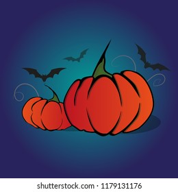 vector pumpkins with flying bats 