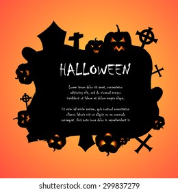 Vector : Pumpkins and graveyard halloween background