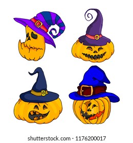 Vector pumpkins for Halloween in hats