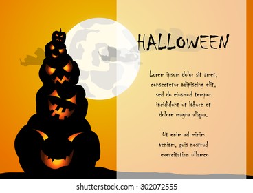 Vector : Pumpkins and moon halloween background