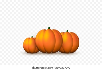 Vector pumpkins on an isolated transparent background. Pumpkin for halloween PNG. Halloween objects PNG.