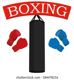 Vector Punching Bags And Boxing Gloves Illustration Isolated On White Background