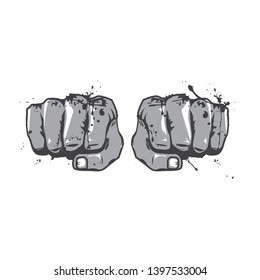 Vector Punching Clenched Fists. Martial arts, Self Defense, Fight Sports Grungy Logo, Emblem. Professional Modern Business, Branding Icon. Hand Drawn Illustration.