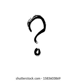Vector punctuation. Handdrawn question mark. Black paint or ink texture on white paper. 