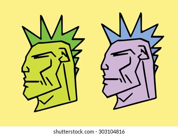 Vector punks heads with mohawks.