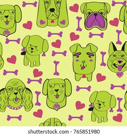 vector puppies dog seamless pattern with pet cute dogs trendy background in sketch