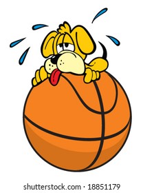 vector of puppy dog exhausted from trying to balance on basketball