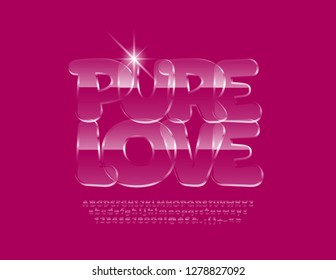 Vector Pure Love glass logotype with Transparent Font. Ice style Alphabet Letters, Numbers and Symbols.