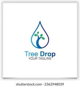 Diseño de logotipo de árbol puro vectorial de la vida con símbolo de elemento de gota de agua para ambientes ecológicos icono de plantilla elegante premium eps 10