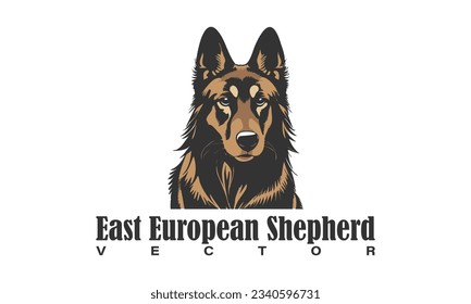 Vector purebred service friendly east european shepherd dog. Portrait of a beautiful brown doggy. White isolated background.