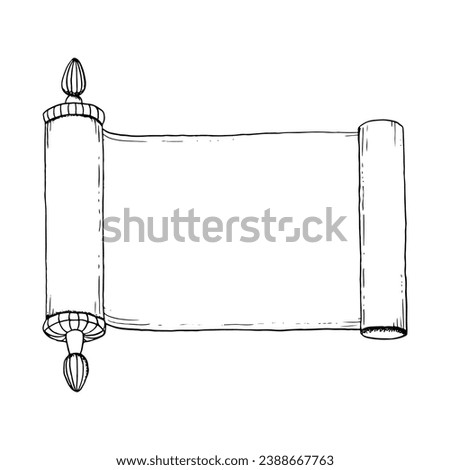 Vector Purim book of Esther hand drawn black and white illustration. Jewish story, ancient megillat Esther scroll from Torah Foto stock © 