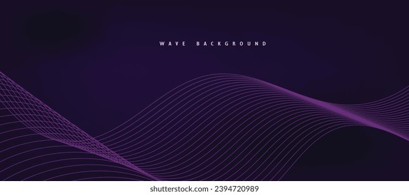 Vector purple abstract background with dynamic purple waves, lines and particles.