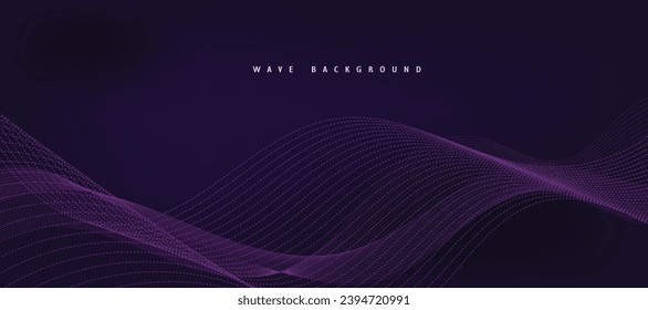 Vector purple abstract background with dynamic purple waves, lines and particles.