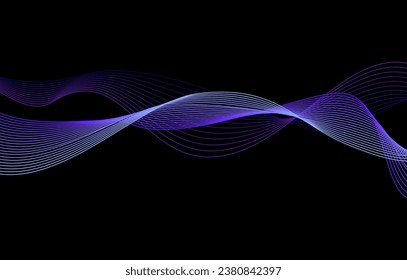 Vector purple abstract wave design element.  Dark abstract background flowing purple blue wave lines. Modern purple blue gradient. Futuristic technology and business concept.