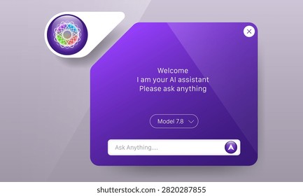 Vector purple AI chat popup interface for app prototypes and UI design presentations