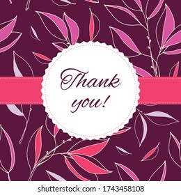 Vector purple Appreciation card with a leaf pattern. Thank You card