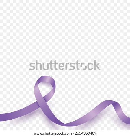Vector Purple Awareness Ribbon. Support Against Domestic Violence, Alzheimer, Epilepsy, Pancreatic Cancer Symbol. World Cancer Day. Lavender Ribbon. 3d Realistic Loop for Healthcare, Charity Design