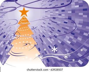 Vector purple background with Christmas tree