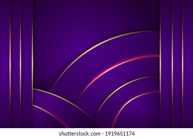 Vector purple background with gold decoration. dynamic abstract gradient purple backgrounds with gold line. geometric abstract modern design. editable files. transparency black hexagon pattern