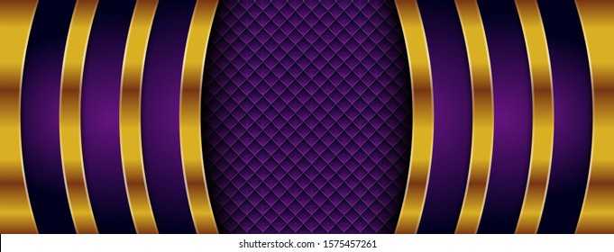 Vector Purple Background With Gold Element Decoration. Dynamic Abstract Gradient With Gold Line. Geometric Abstract Modern Design. Vector Editable Files. Square Pattern. 