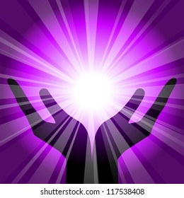 Vector purple background with hands