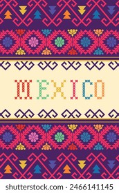 Fondo púrpura Vector de textil mexicano con la palabra MÉXICO en el centro, Vertical