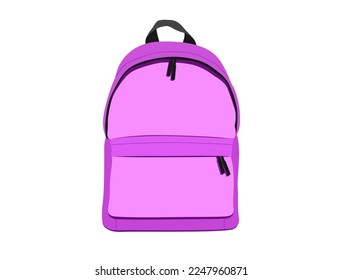 Vector purple backpack isolated on white background. Flat pink women bag illustration. School handbag silhouette. Student bag sign